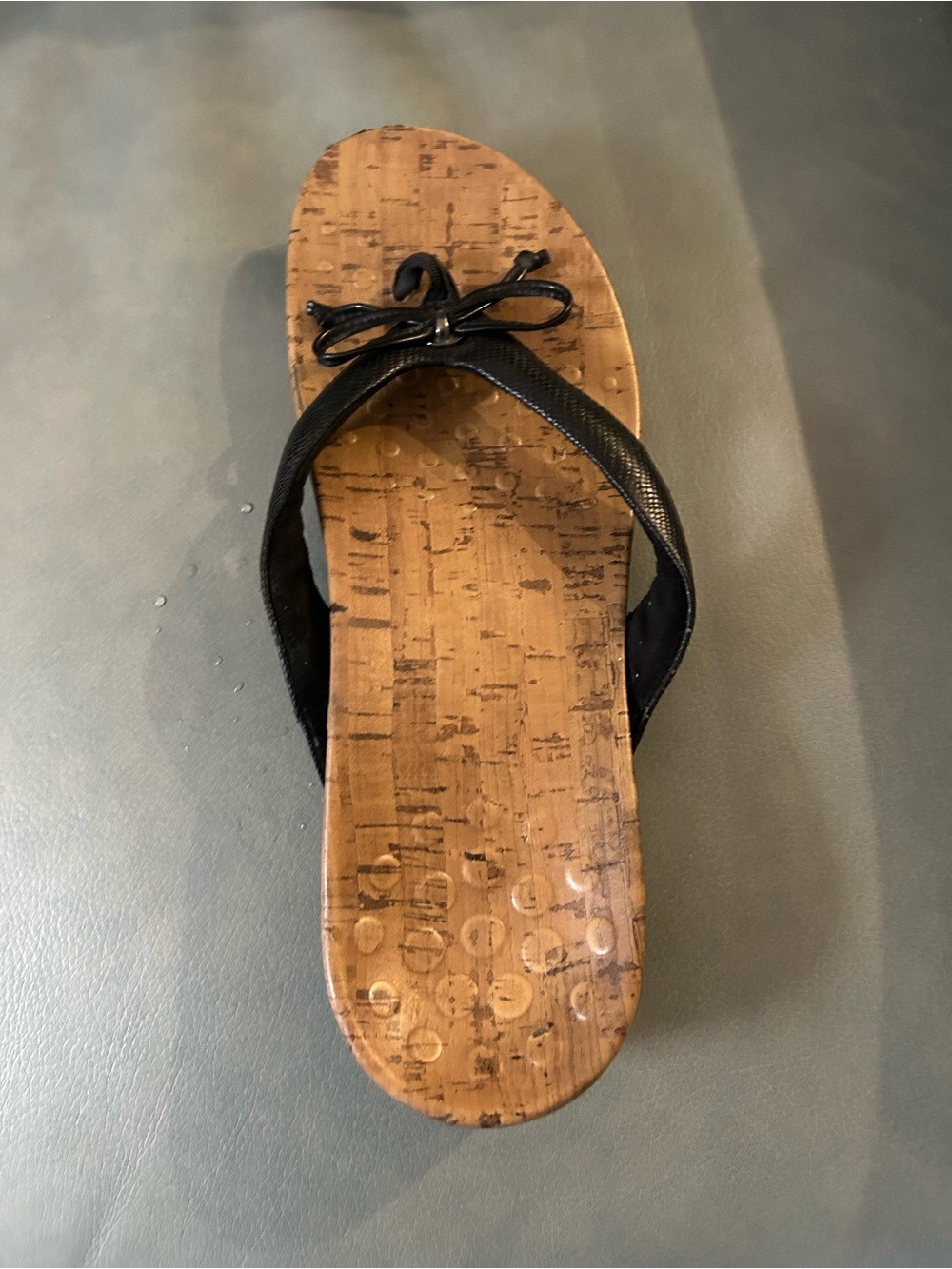 ONE right foot only Black Cork-Effect Bow Flip Flop Sandal